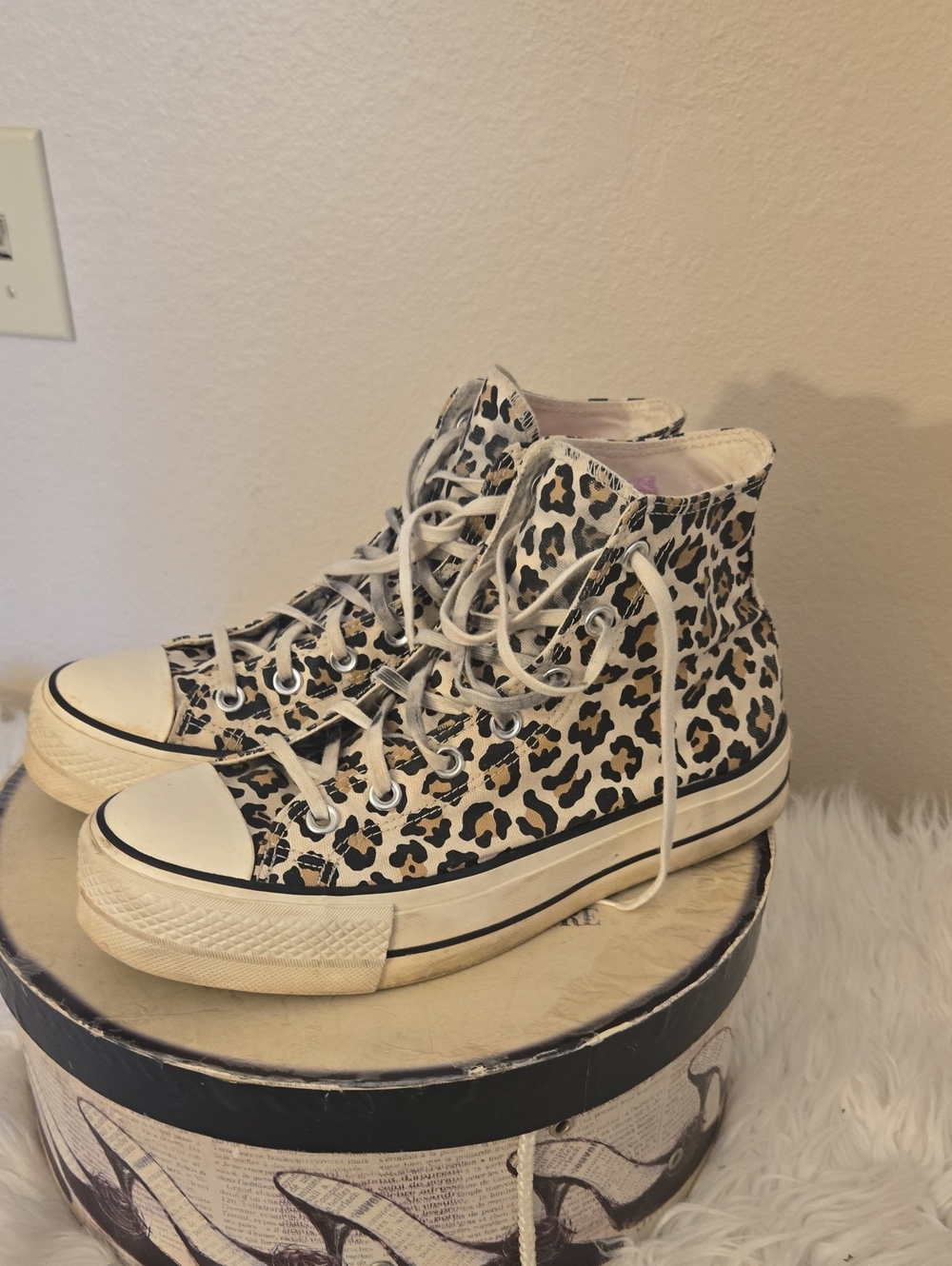 Converse Leopard Print High-Top Sneakers - White, Tan, Black
